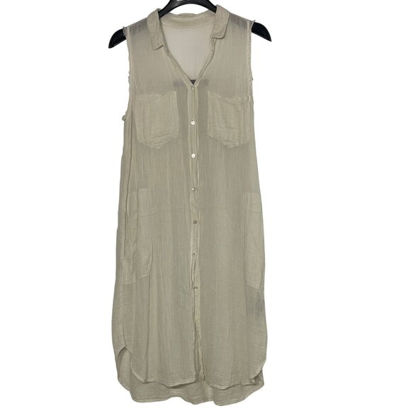 Raquel Allegra Sheer Gauzy Cotton Button Down Dress Sz SM (0) Minimalist - Picture 1 of 8